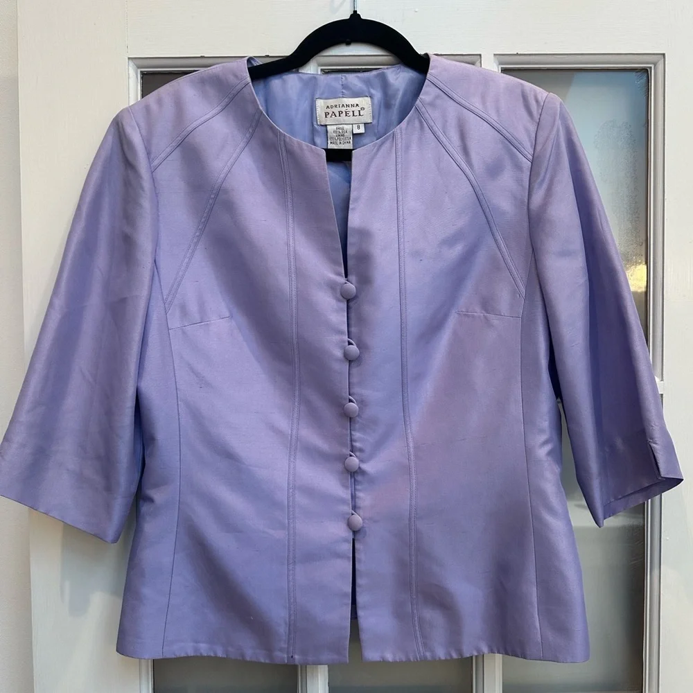 Vintage ADRIANNA PAPELL 100% Silk Jacket Blazer Lavender Lilac Size 8 Medium M